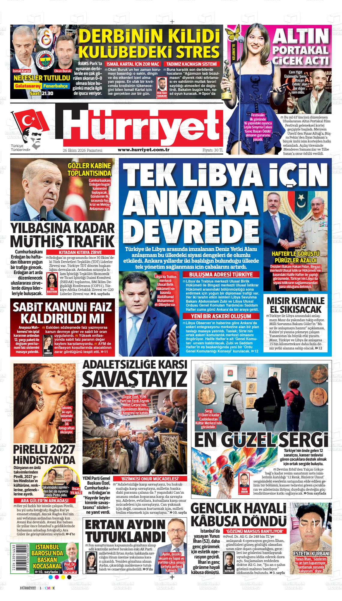 Hürriyet gazetesi ilk sayfası