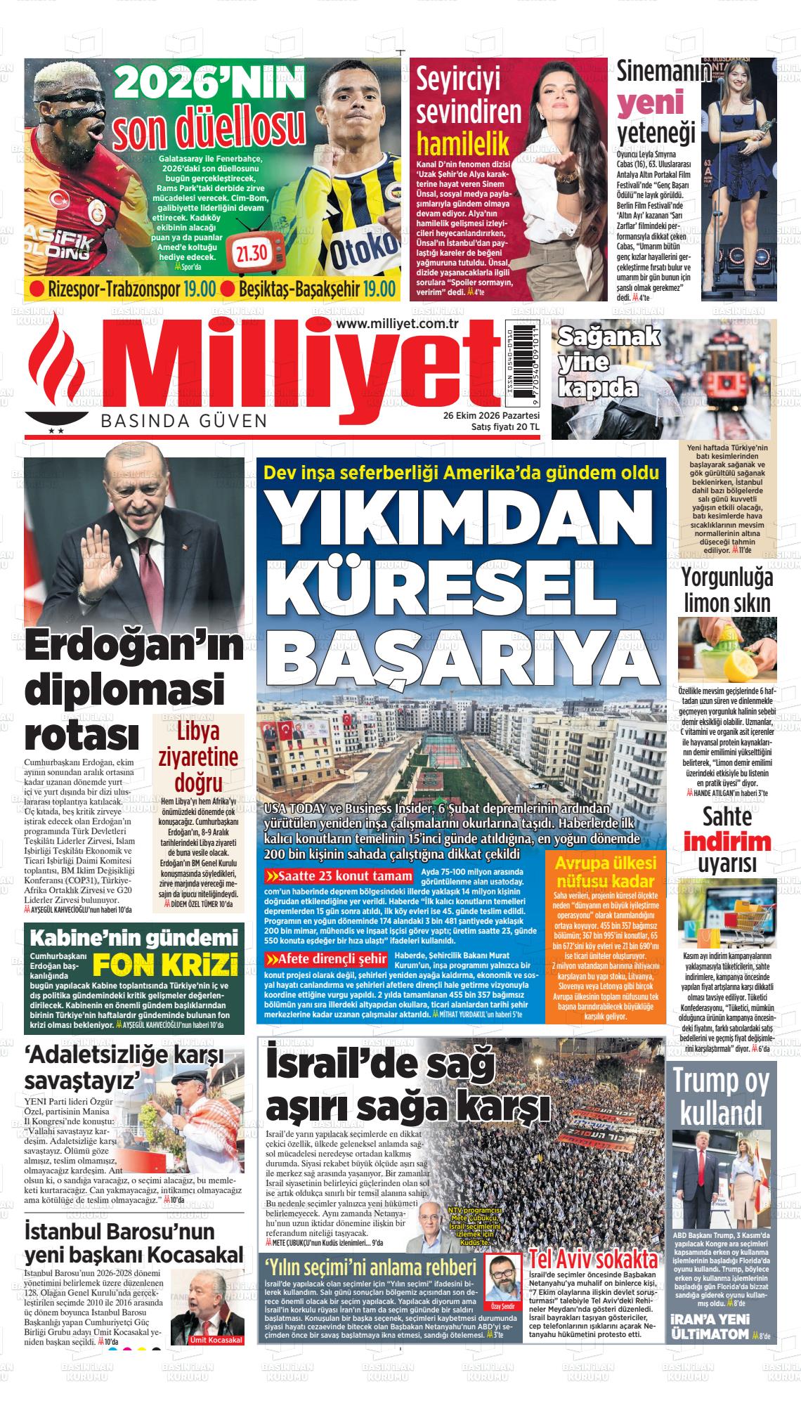 Milliyet gazetesi ilk sayfası