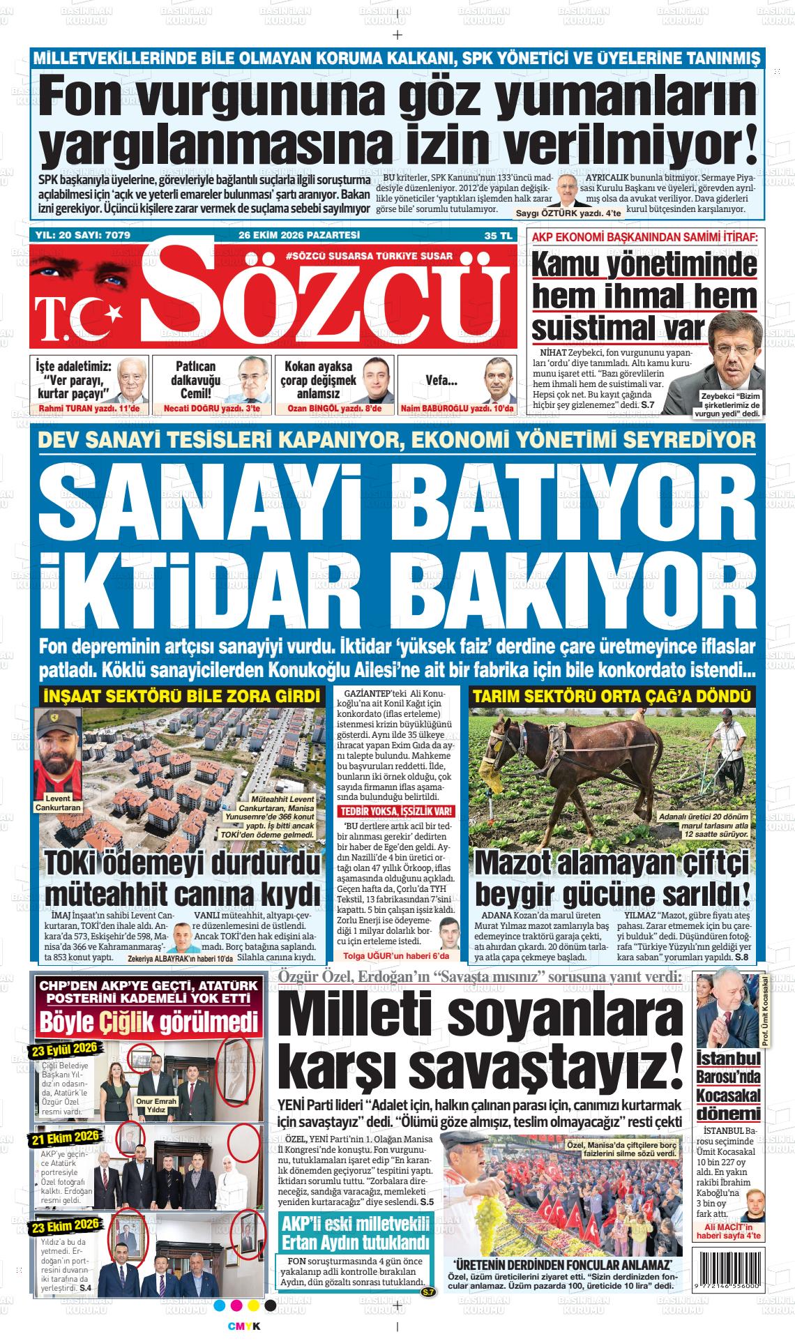 Sözcü gazetesi ilk sayfası