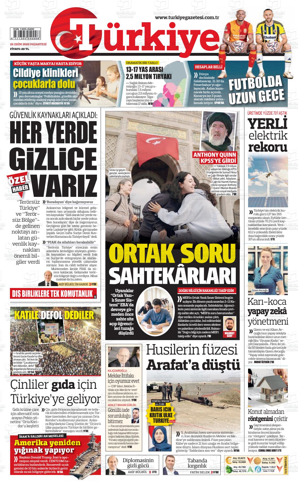 Türkiye gazetesi ilk sayfası
