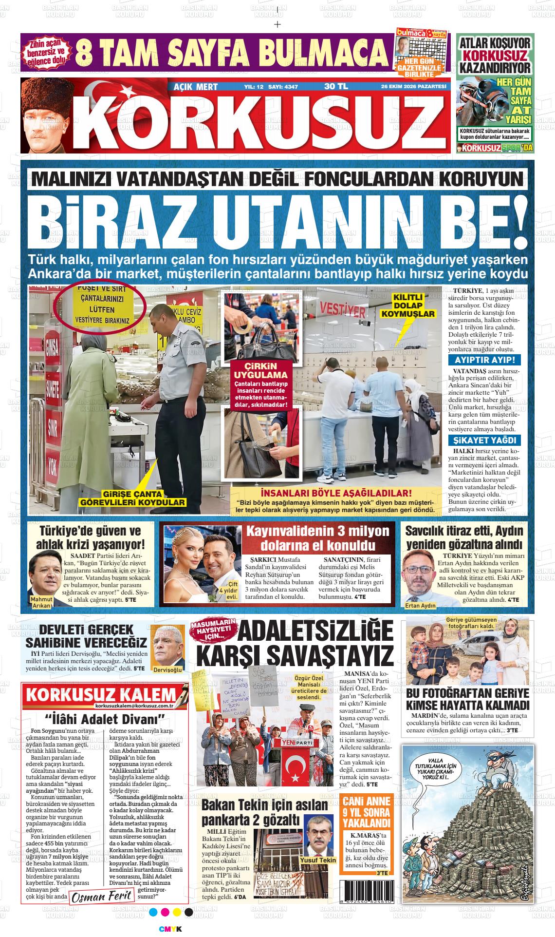 Korkusuz gazetesi ilk sayfası
