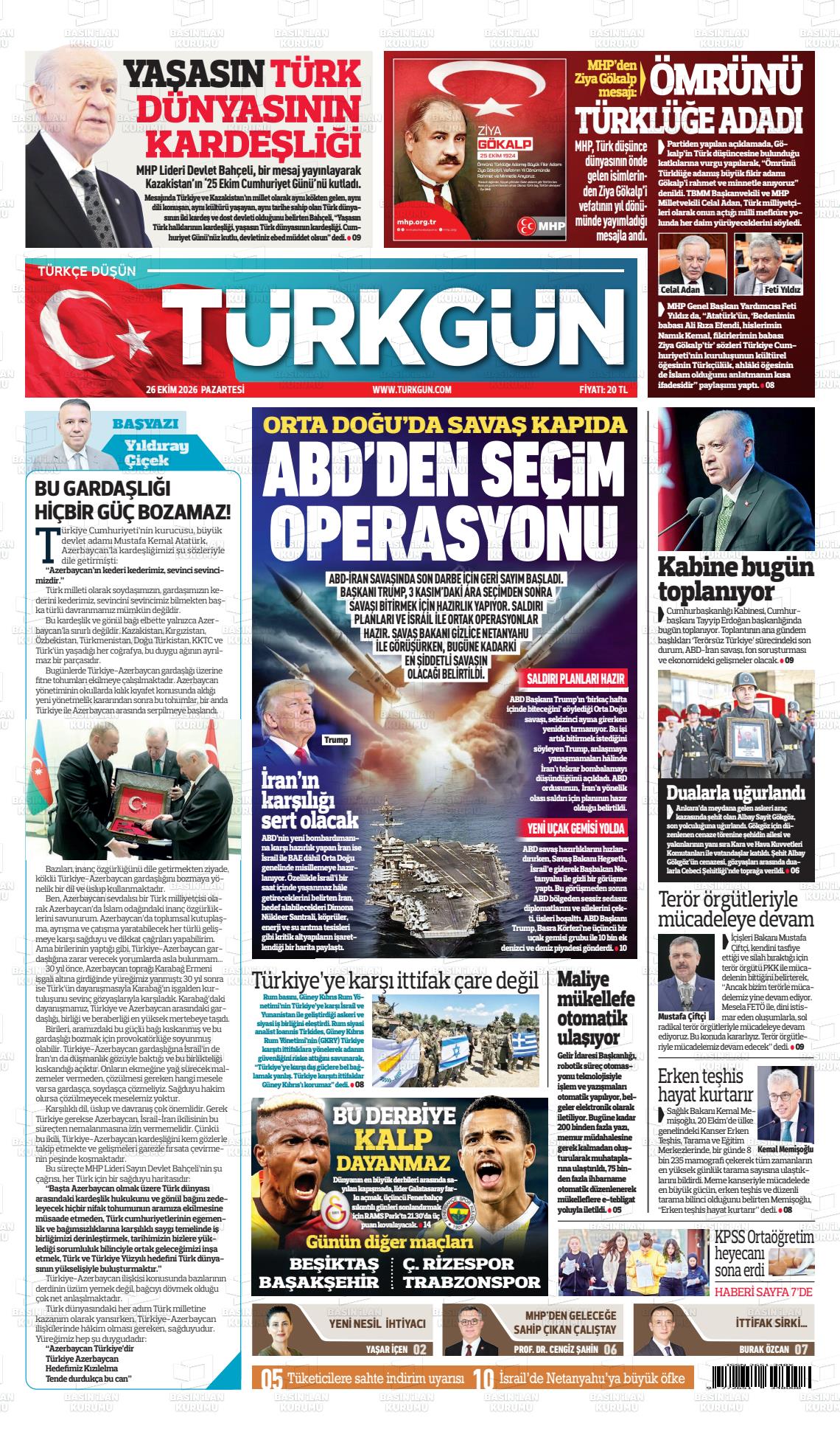 Türkgün gazetesi ilk sayfası